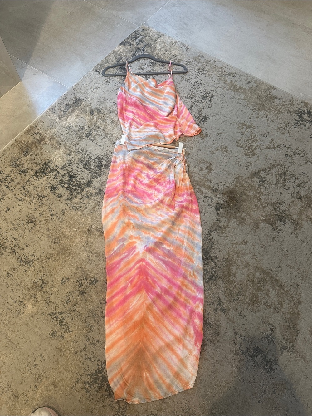 YFB Women's Pink & Orange Tie-Dye Satin Slip Dress Set